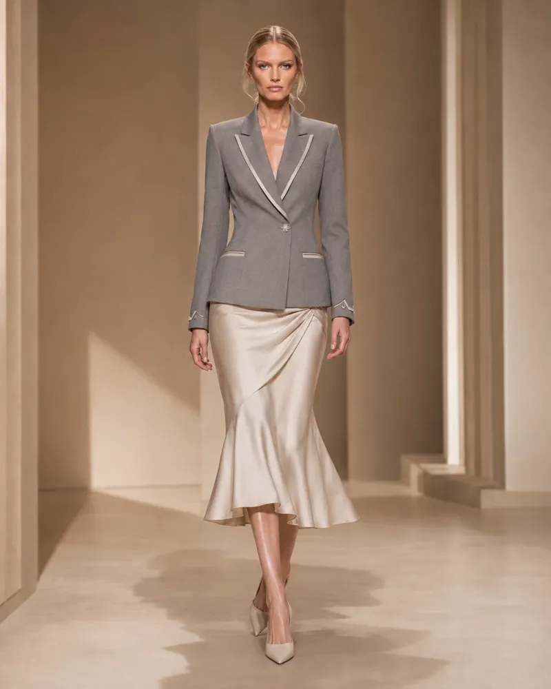 Projeção do look Fluxo e Ritmo vestido pela modelo
